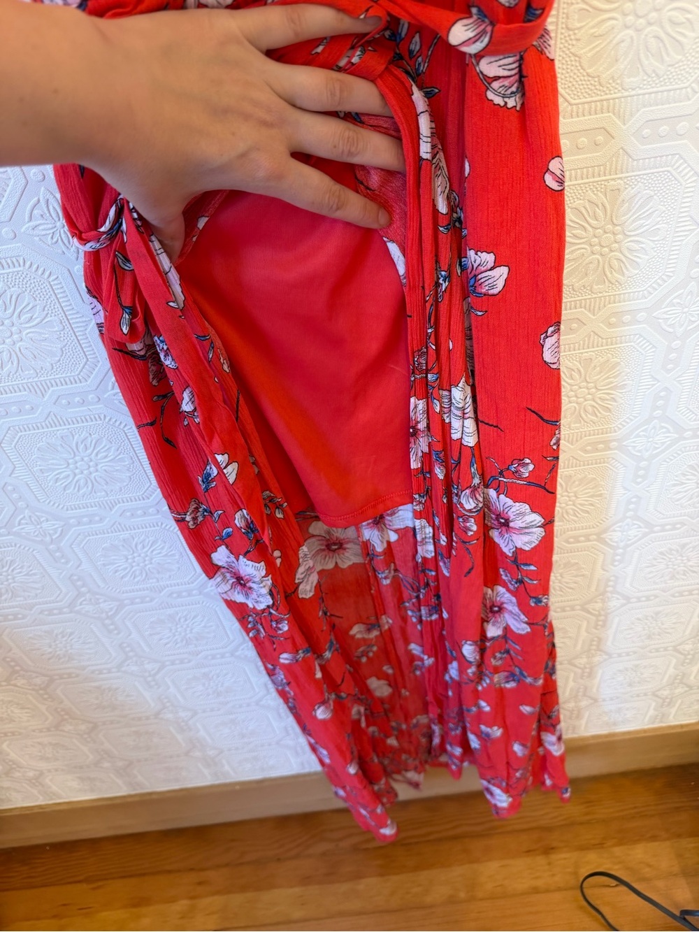 one clothing Pink Orange Floral Wrap Maxi Dress with Puff Sleeves Size M - Picture 7 of 8